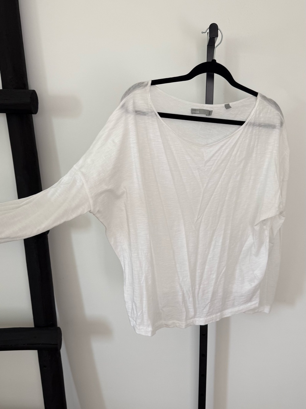Vince White Oversized Sheet V-Neck Long Sleeve Tee